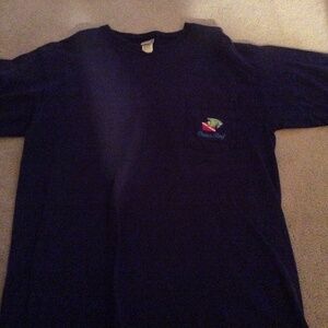 Ocean Reef Blue T Shirt Dive Flag With Tropical Fish Embroidered on Pocket
